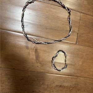 Pink, Black and White Freshwater Pearls  Beaded Necklace and Bracelet Set